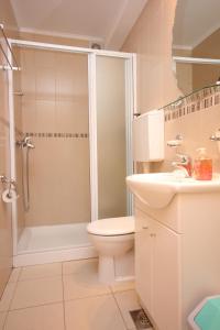 斯拉诺Apartments by the sea Slano, Dubrovnik - 9013的带淋浴、卫生间和盥洗盆的浴室