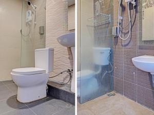 诗巫OYO 89840 69 Room 4 Stay的浴室的两张照片,配有卫生间和水槽