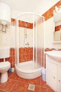 萨利Apartments by the sea Sali, Dugi otok - 8110的带淋浴、卫生间和盥洗盆的浴室