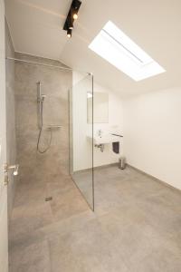 勒讷Suites Lohne的带淋浴、水槽和玻璃淋浴间的浴室