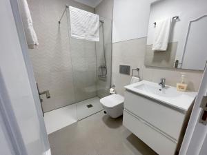 洛斯克里斯蒂亚诺斯埃迪菲西奥唐迭戈公寓的浴室配有卫生间、盥洗盆和淋浴。
