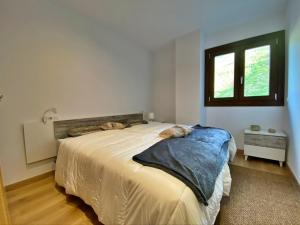 恩坎普Apartamento en Encamp, Anyó 2. Hasta 6 personas的一间卧室设有一张大床和一个窗户。