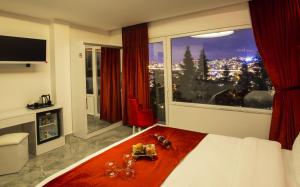 伊斯坦布尔奥塔科伊贝莱扎酒店的一间卧室设有一张床和一个美景窗户。