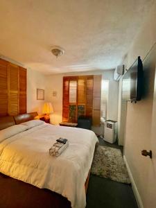迈阿密Habitación Céntrica calle 8 Miami的卧室配有一张白色大床和电视。