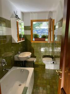 库马约尔Chalet Blanc "Le Flocon"的带浴缸、盥洗盆和卫生间的浴室