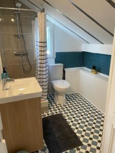 波城Chez Fabien的浴室配有卫生间、盥洗盆和淋浴。