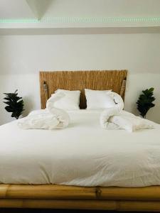 里尔BaLille的一间卧室配有带白色床单和枕头的床。