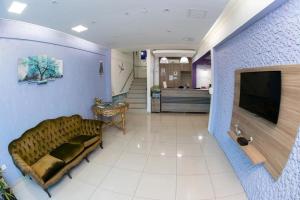 大坎普Aeroporto Plaza Hotel的带沙发和电视的客厅