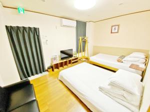 德岛Petit Hotel 017 - Vacation STAY 60631v的一间酒店客房,设有两张床和电视