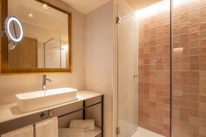 格拉纳达里奥室友酒店的一间带水槽和淋浴的浴室