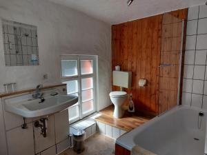蒙绍ReSt Inn Monschau的一间带水槽、浴缸和卫生间的浴室
