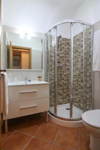 莫朗Casa dos Lacerdas的带淋浴和盥洗盆的浴室
