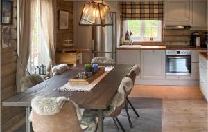 尤坎Nice Home In Rjukan With Wifi的厨房配有大型木桌和椅子