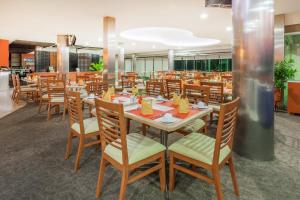 科利马Gamma Colima Garden的用餐室配有木桌和椅子