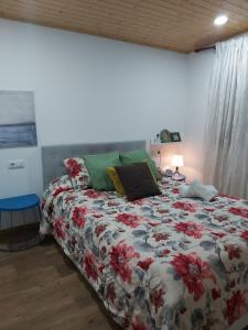 Picoñacasa da xusta的一间卧室配有一张带花卉床罩的大床