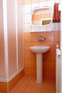 奥斯特罗文卡Pokoje Relax Ostrołęka的一间带水槽和镜子的浴室