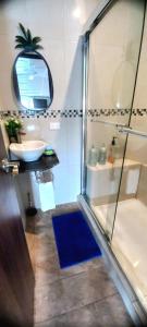 TorioCasa Blanca Inn的带淋浴、盥洗盆和浴缸的浴室