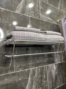 库斯塔奈Однокомнатная студия, центр的浴室内架上的几条毛巾