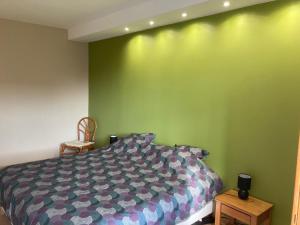 Autreville-sur-MoselleGîte de la côte à Autreville sur Moselle的一间卧室设有一张床和绿色的墙壁