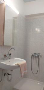 阿基欧斯尼古拉斯Ammos Apartments的白色的浴室设有水槽和淋浴。