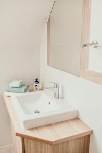 洛伊查赫Titscherhof的浴室设有白色水槽和镜子