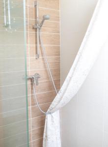 洛伊查赫Titscherhof的带淋浴和浴帘的浴室