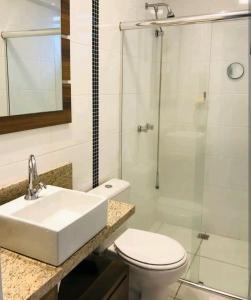 约恩维利Apartamento Executivo - No melhor lugar do América的一间带水槽、卫生间和淋浴的浴室