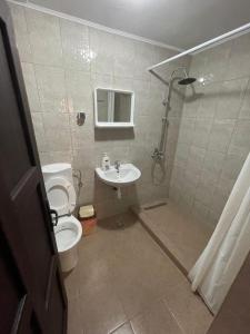 Motel Orion的浴室配有卫生间、盥洗盆和淋浴。