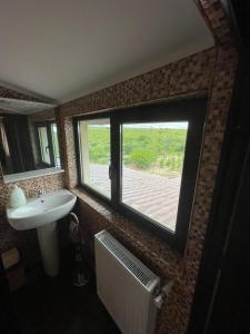 Motel Orion的一间带大窗户和水槽的浴室