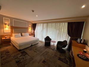 伊斯坦布尔全季酒店的酒店客房,配有一张床和两把椅子