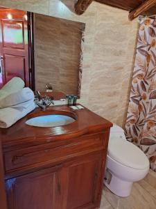 奥兰太坦波Luisa的一间带木制水槽和卫生间的浴室