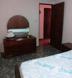 萨尔塔SUMAQ WASICHA SALTA的一间带镜子、一张床和梳妆台的卧室