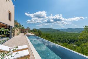 莫托文Villa Terra Motovun的别墅内的无边泳池,享有山景。