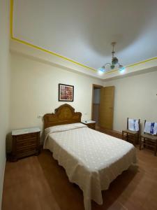 庞特维德拉PENSIÓN SANTA CLARA的一间卧室配有一张带白色床罩的大床