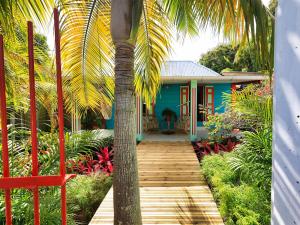 圣菲利普L'incroyable maison de Mamie MECHANT的蓝房子前面的棕榈树