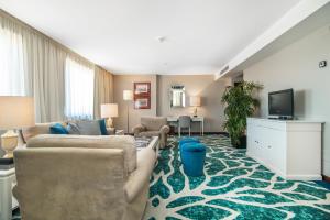 加亚新城波尔图盖亚假日酒店的客厅配有两张沙发和一台电视机
