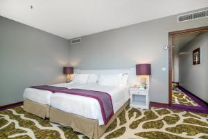 加亚新城波尔图盖亚假日酒店的配有一张大床和镜子的酒店客房