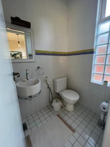 布罗塔斯Loft em Brotas的一间带卫生间和水槽的浴室