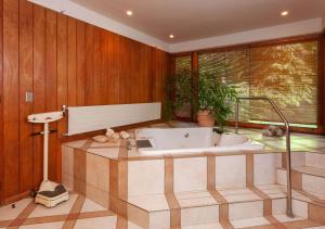 PichideguaHotel Boutique Almahue的配有木墙的客房内设有浴缸。