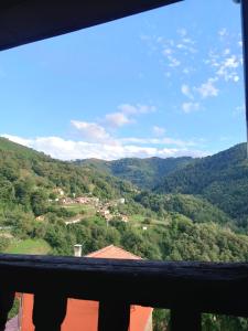 米耶雷斯El Carbayu - La Vallicuerra Casas Rurales的房屋的阳台享有山谷的景致。