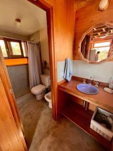 亚坎托Mandala Tiny House, Traslasierra.的一间带水槽、卫生间和镜子的浴室