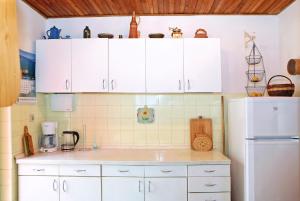 萨利Seaside holiday house Sali, Dugi otok - 16128的厨房配有白色橱柜和白色冰箱。