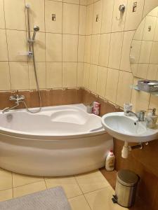 里加Apartment Saharova的带浴缸和盥洗盆的浴室