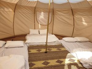 Metsoke DragotTRANQUILO - Dead Sea Glamping的帐篷内带两张床的房间