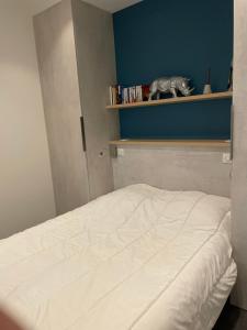 安锡chez Marjorie的卧室配有白色床和蓝色墙壁