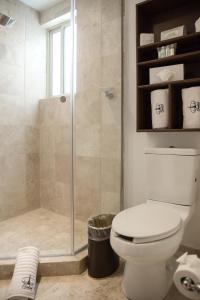 墨西哥城方尖碑套房酒店的浴室配有淋浴间和卫生间。