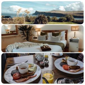 格伦代尔Lon Ban House B&B的一张酒店客房两张照片的拼合,一间住宿加早餐