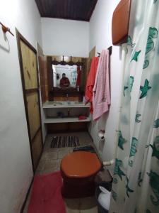 穆库热Hostel Mucugê的一间带卫生间、水槽和镜子的浴室
