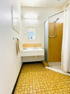 莫韦尔谷中汽车旅馆 的带浴缸、水槽和淋浴的浴室