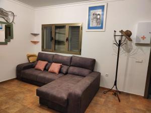 大塔拉哈尔Casa vacacional Renacer的一间客厅,客厅内配有棕色沙发